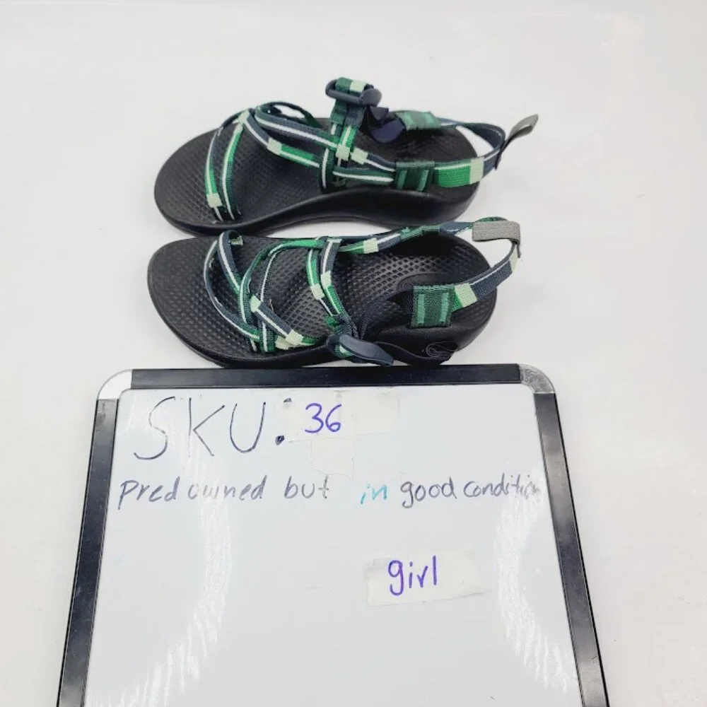 Chaco Girl Green Black Z1 Braided Cross Strap Casual Trekking Sandal Size 2‎